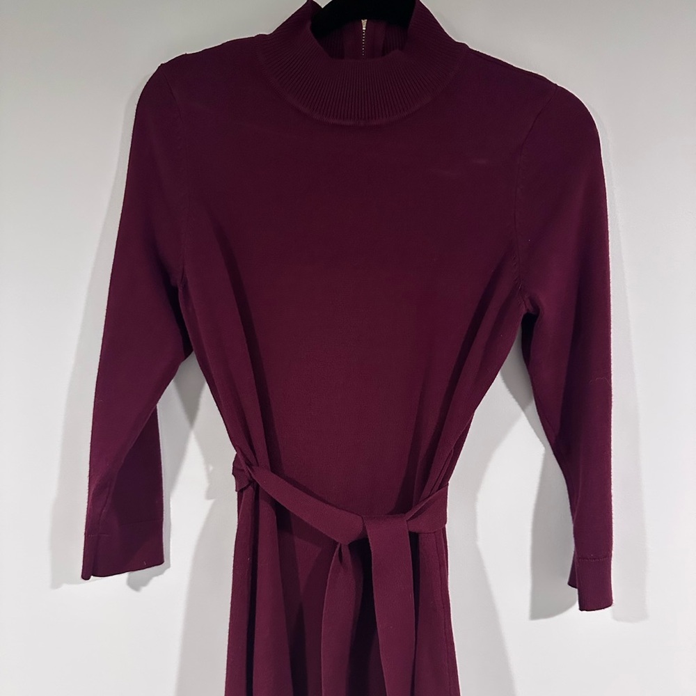 Calvin Klein Burgundy Mock Neck Sweater Dress with Removable Belt Size S